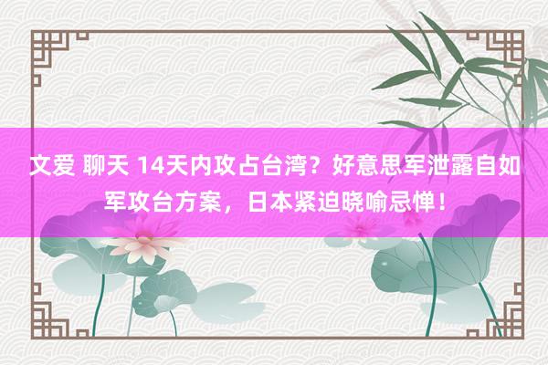 文爱 聊天 14天内攻占台湾？好意思军泄露自如军攻台方案，日本紧迫晓喻忌惮！