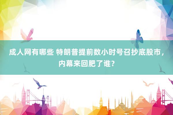 成人网有哪些 特朗普提前数小时号召抄底股市，内幕来回肥了谁？